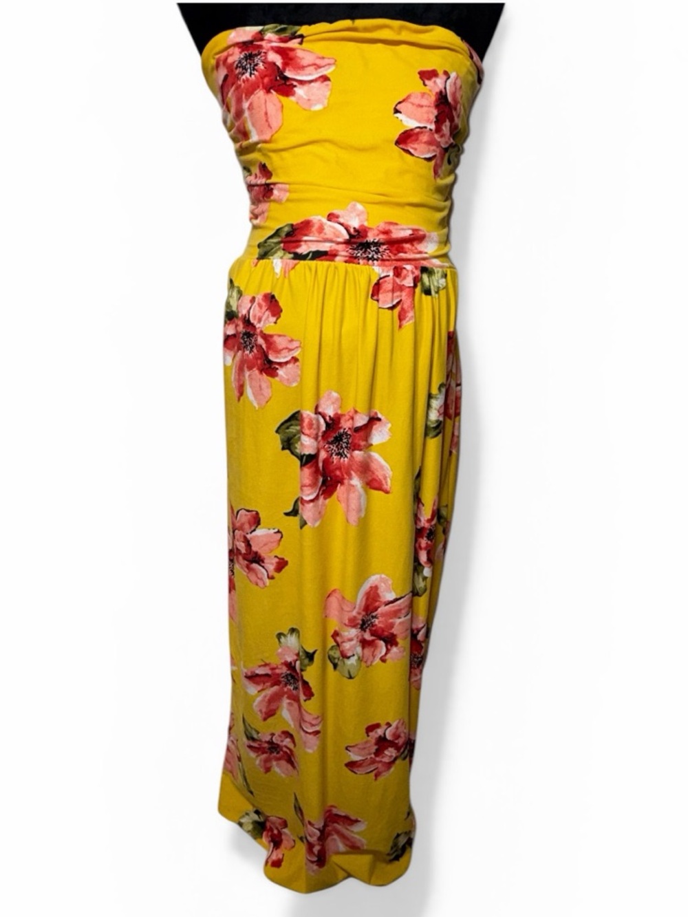 Mother Bee Maternity Yellow Strapless Floral Maxi Dress